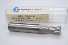 NEW California Tool #23 CT-5831 1/2 x .600 x 3 4FL .090R Back Taper End Mill Carbide