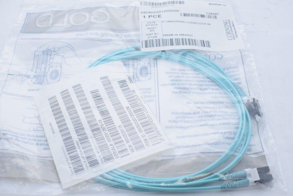 NEW CORNING 050502Q5120002M Patch Cable Standard LC Duplex MM / Standard LC Duplex MM, OM4 50um, 2F, Zipcord Riser, Standard Aqua Jacket 2 Meters