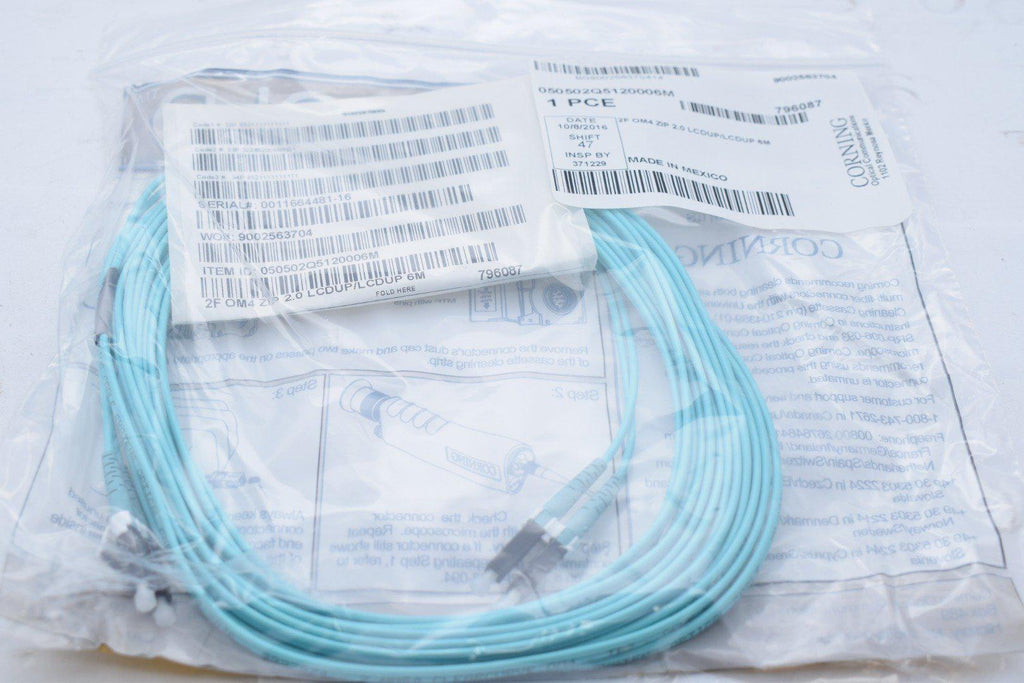 NEW CORNING 050502Q5120006M Patch Cable Standard LC Duplex MM / Standard LC Duplex MM, OM4 50um, 2F, Zipcord Riser, Standard Aqua Jacket 6 Meters