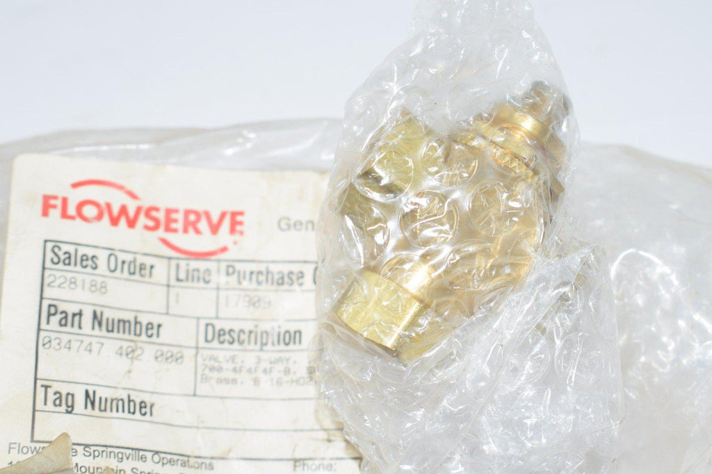 NEW Flowserve 034747.402.000 Valve 3-Way 1/4'' NPT-F Type L 700-4F4F4F-B Brass