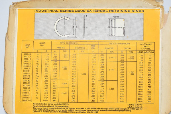 NEW Industrial Retaining Ring No.20 Retaining Rings Series 2000 – VB ...