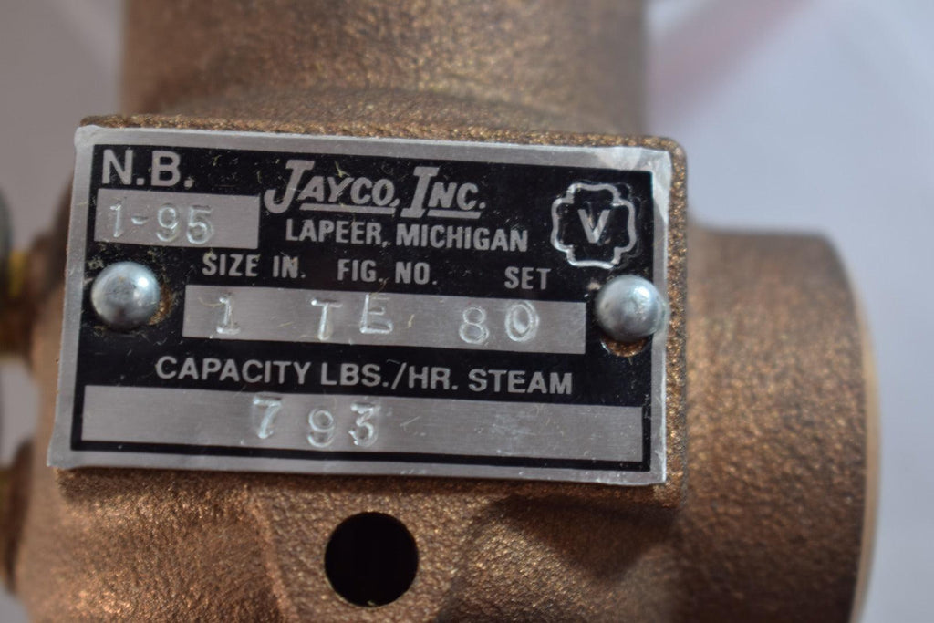 NEW JAYCO Safety Relief Valve 1'', Model 195 MAX CAP LBS 793 HR. STE