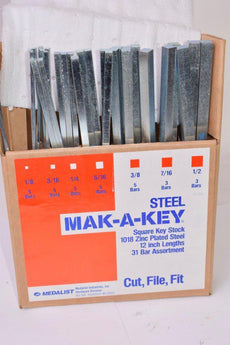 NEW Medalist Mak-A-Key Square Key Stock, 1018 Zinc Plated Steel, 12'' Lengths, 31 Bar Assortment