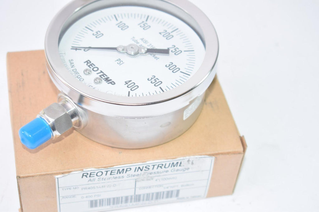 Reotemp Instruments NEW REOTEMP PR40S1A4P22-D-T Stainless Steel Pressure Gauge 0-400 PSI 1 ...