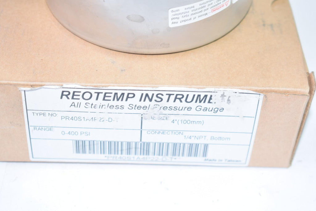 NEW REOTEMP PR40S1A4P22DT Stainless Steel Pressure Gauge 0400 PSI 1