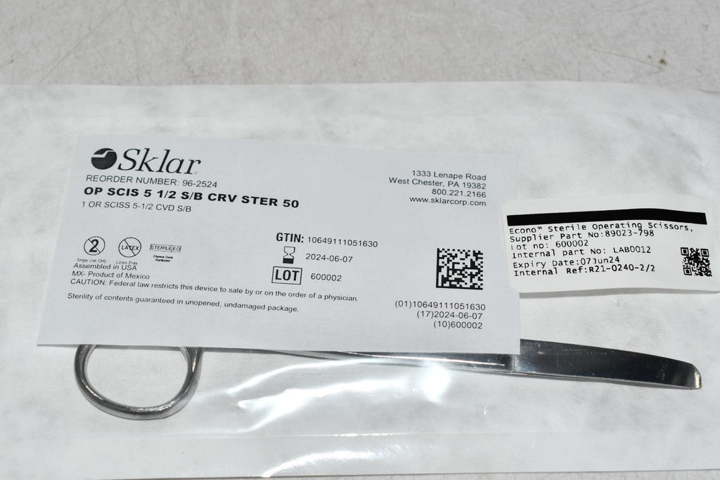 Sklar Rasp NEW Sklar 96-2524 Econo Sterile Scissors, Straight S/B, 5-1/2''''