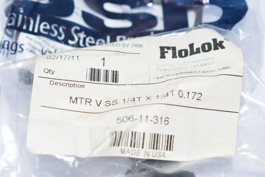 NEW SSP FLOLOK 506-11-316 MTR V SS 1/4T x 1/4T Metering Valve – VB ...