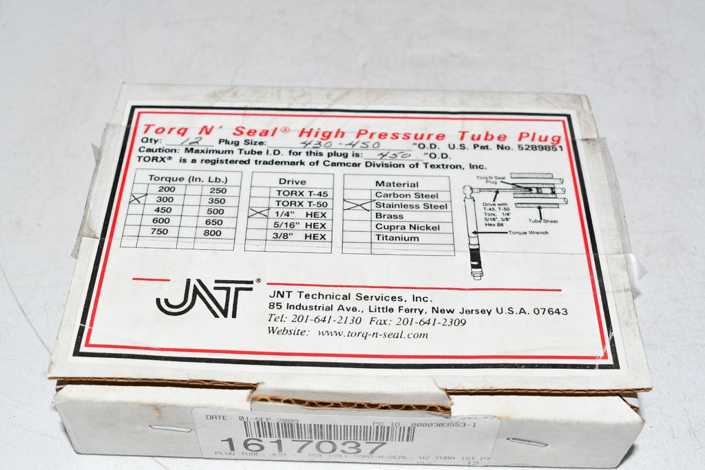 Pack of 12 NEW JNT 430450 Torq N' Seal High Pressure Tube Plug 300in