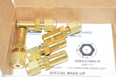 Pack of 5 NEW Parker 6TUR2-B A-lok tube end reducer, brass, 3/8'' tube stub x 1/8'' double ferrule tube fitting