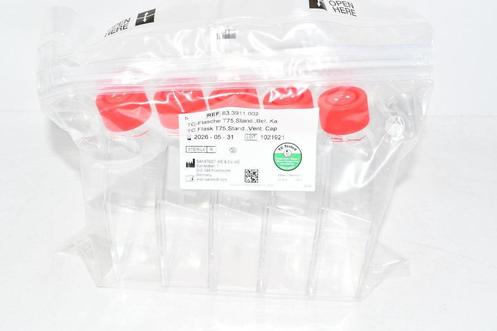 Pack of 5 NEW Sarstedt 83.3911.002 T75 Tissue Culture Flask, Canted